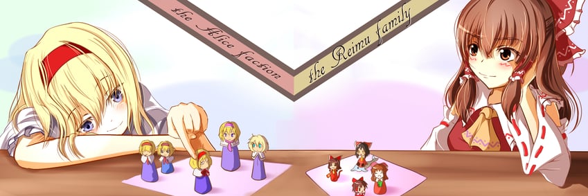 hakurei reimu, alice margatroid, benikurage, kanna, reu, and 8 more (touhou and 1 more) drawn by sakuna_brownie