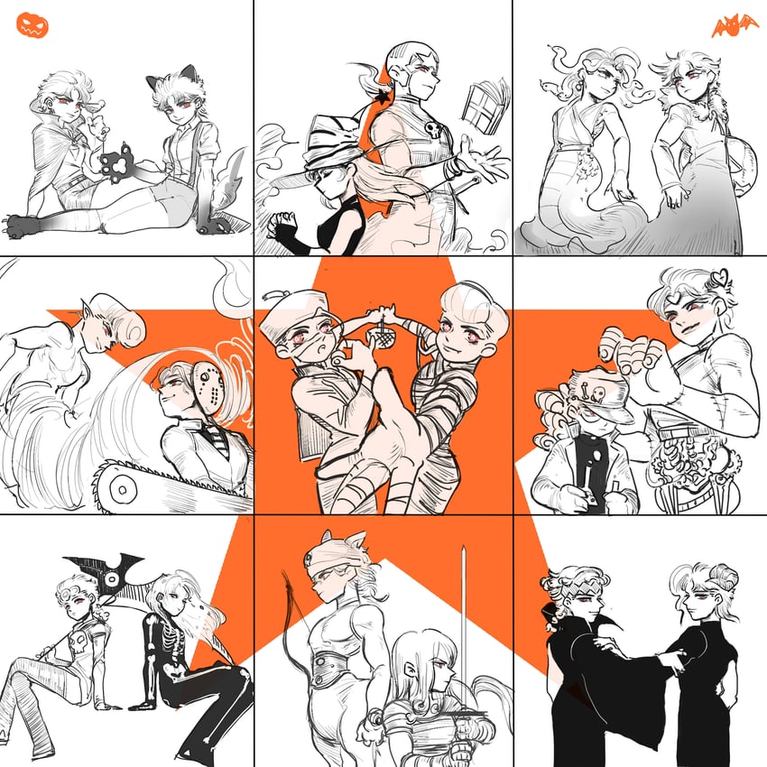 joseph joestar, kujo jotaro, dio brando, kujo jolyne, giorno giovanna, and 12 more (jojo no kimyou na bouken and 6 more) drawn by ummi_ii