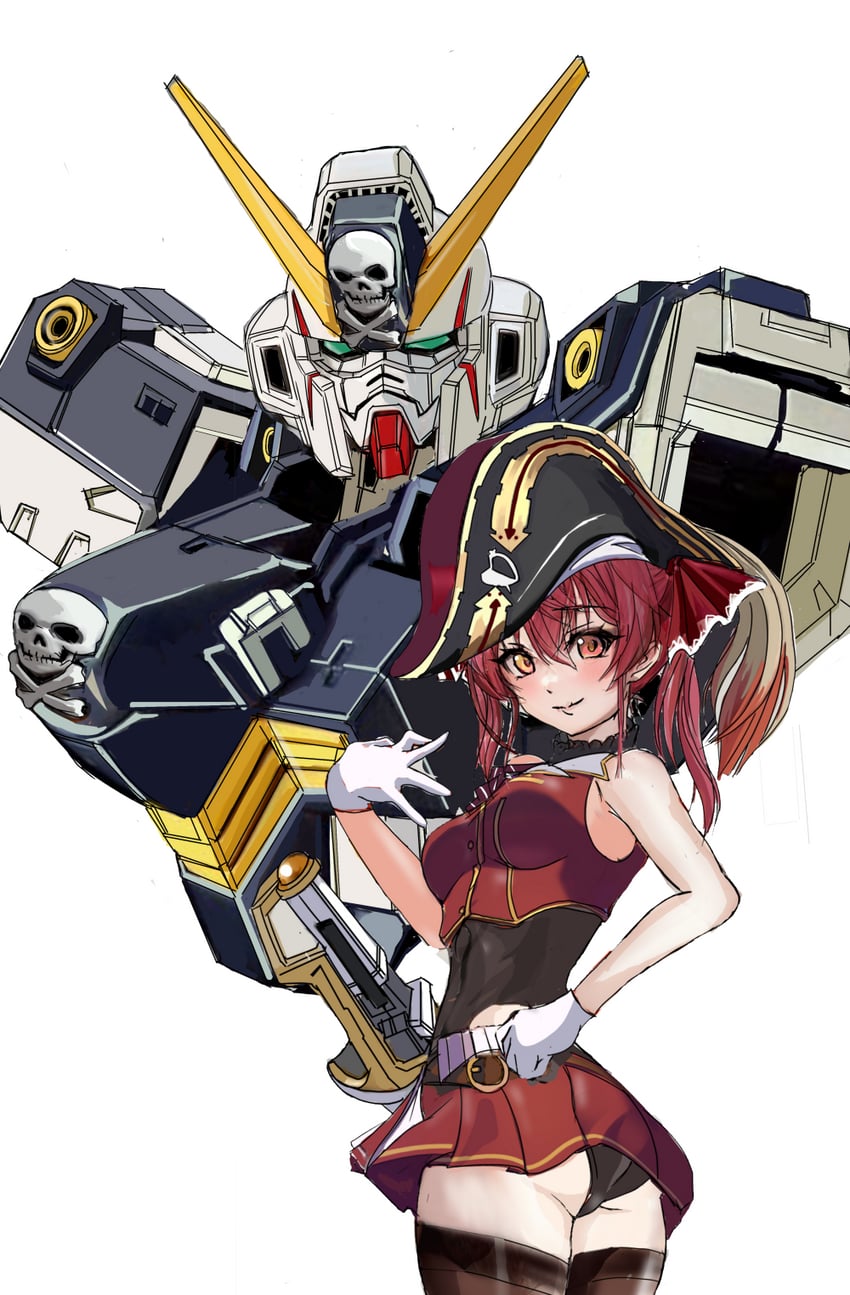 houshou marine and crossbone gundam x-1 (hololive and 2 more) drawn by huo_ji_wu