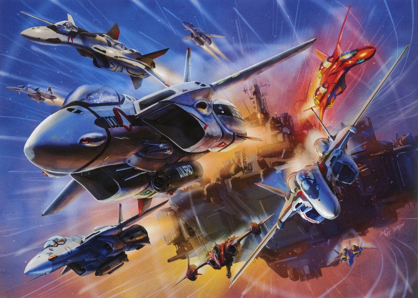vf-1, sdf-1, vf-25, vf-1s, yf-19, and 7 more (macross and 7 more) drawn by tenjin_hidetaka
