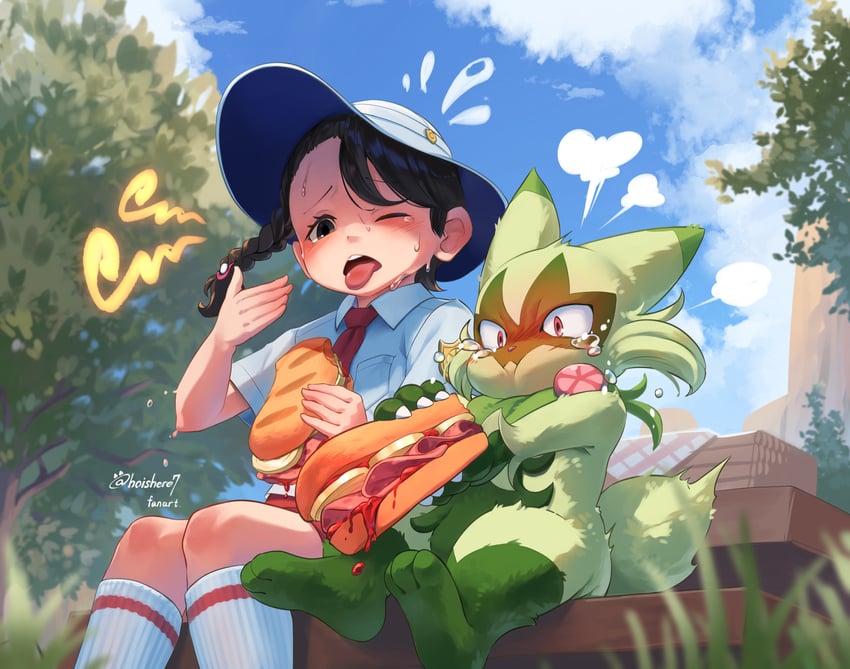 juliana and floragato (pokemon and 1 more) drawn by hoishere7