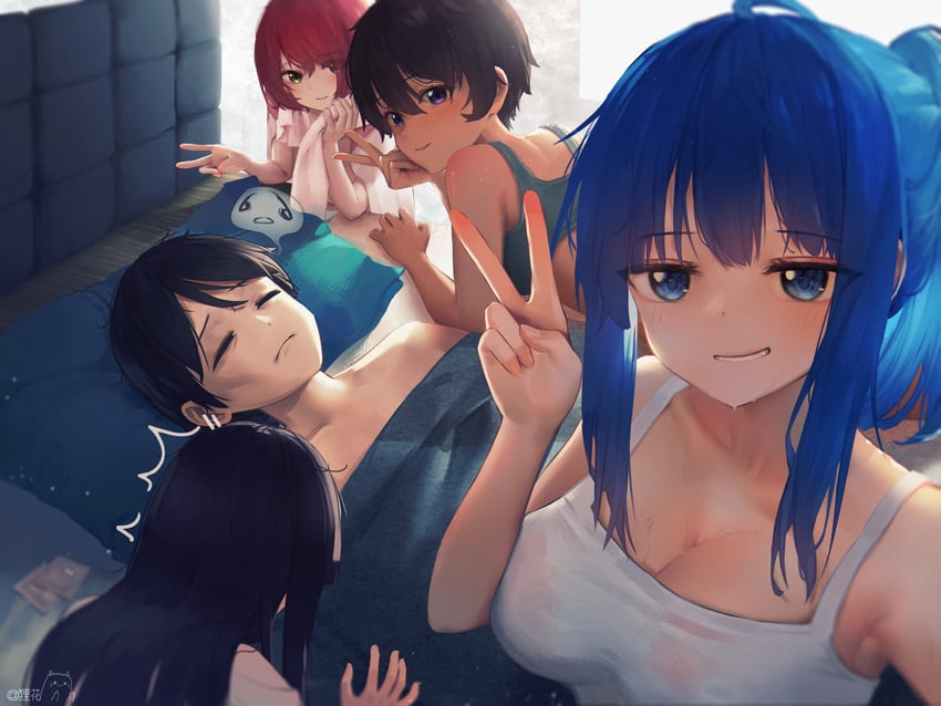 yanami anna, yakishio lemon, komari chika, nukumizu kaju, and nukumizu kazuhiko (make heroine ga oo sugiru!) drawn by sklt_(swyt8223)