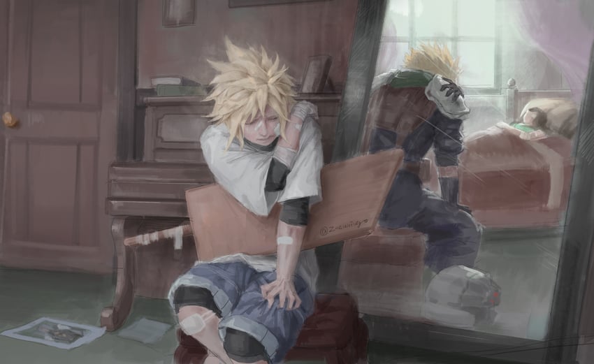 tifa lockhart, cloud strife, and shinra infantry (final fantasy and 3 more) drawn by zoewingsz