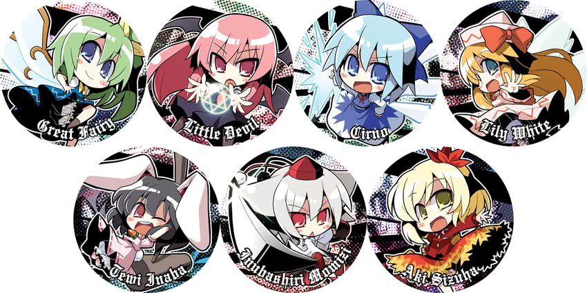 cirno, inubashiri momiji, koakuma, inaba tewi, daiyousei, and 2 more (touhou) drawn by akaneya