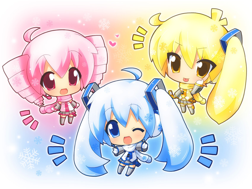 hatsune miku, kasane teto, yuki miku, and akita neru (vocaloid and 2 more) drawn by hahifuhe