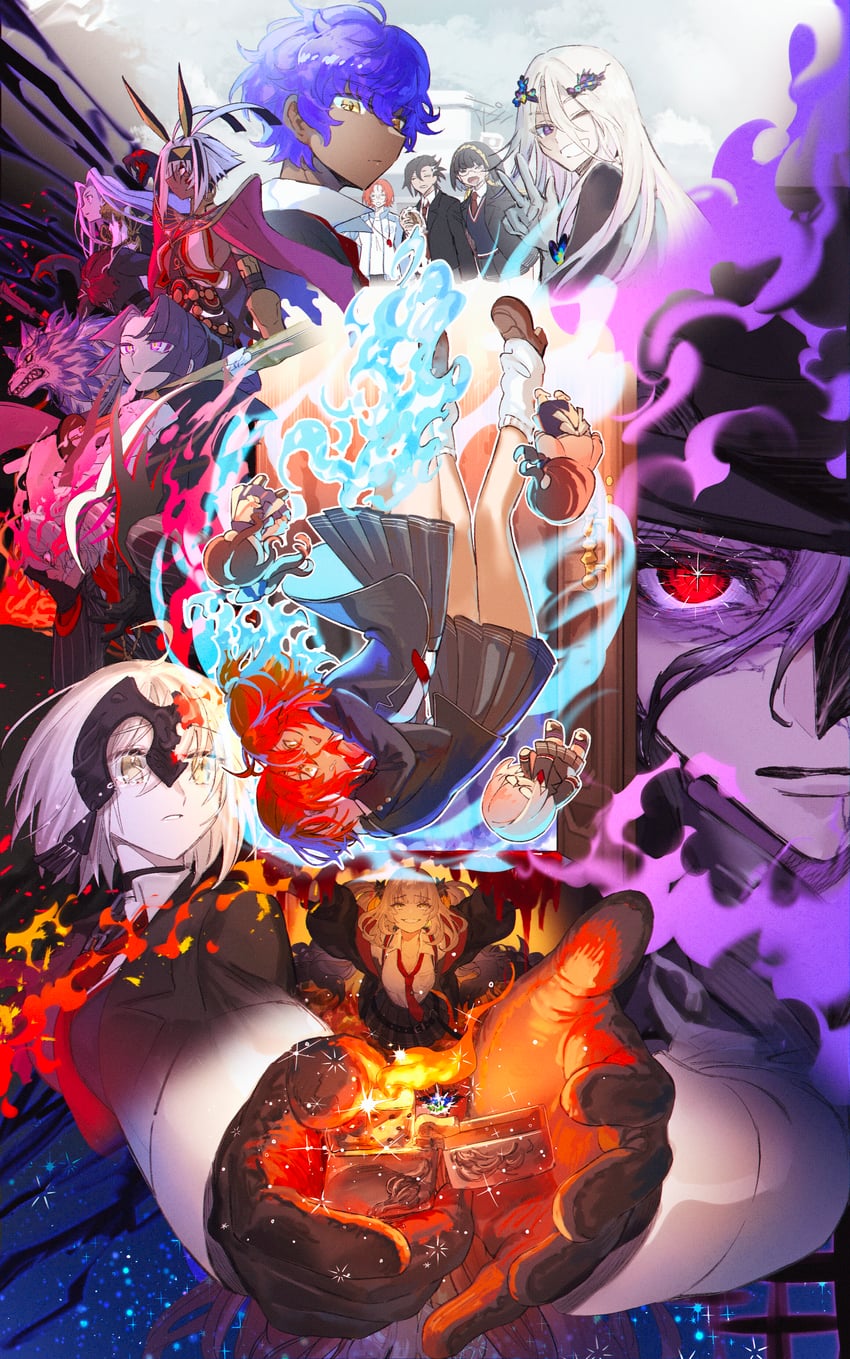 fujimaru ritsuka, medusa, jeanne d'arc alter, nitocris, ushiwakamaru, and 18 more (fate and 1 more) drawn by sugomori_tsuru_(hana_tsuru_wo)