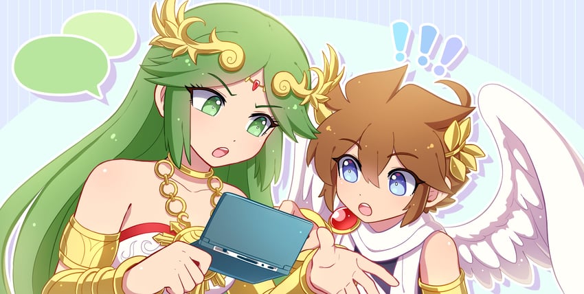 palutena and pit (kid icarus and 1 more) drawn by enni