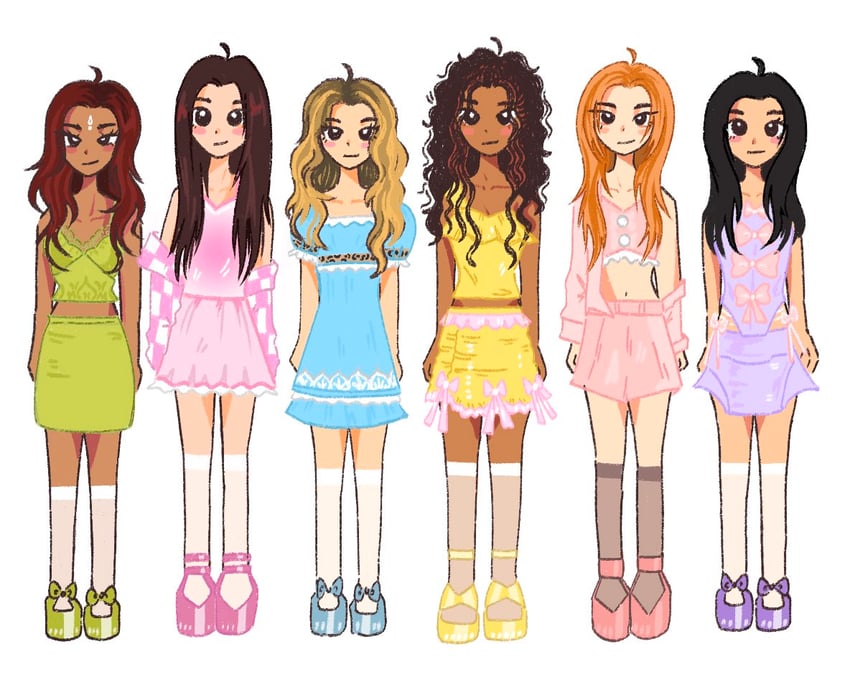 yoonchae, lara, manon, megan, daniela, and 1 more (real life and 1 more) drawn by k_(kwijnsgn)