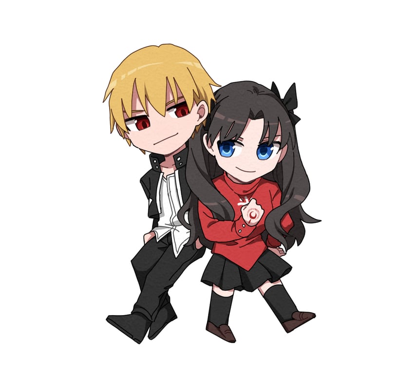 tohsaka rin and gilgamesh (fate and 1 more) drawn by hinata_(eine_blume)