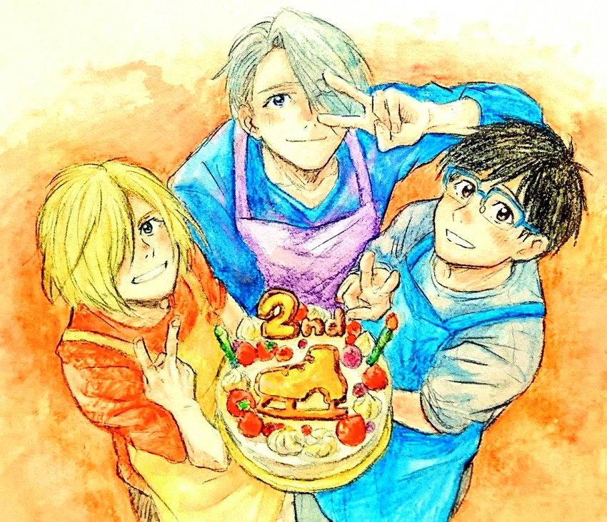 katsuki yuuri, viktor nikiforov, and yuri plisetsky (yuri!!! on ice) drawn by takeshi_(mononohu20)
