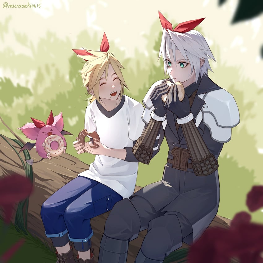 cloud strife, sephiroth, pink sanguini, and monan (final fantasy and 4 more) drawn by zi_(murasaki0615)