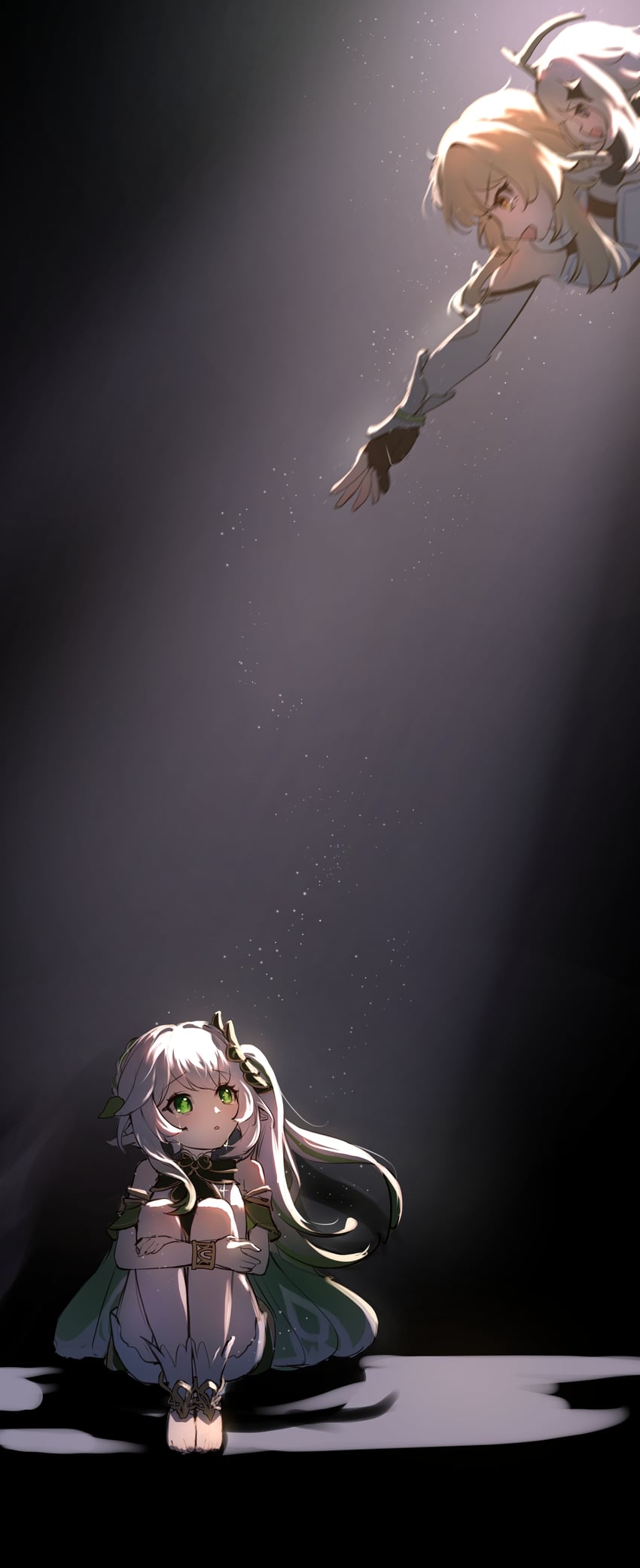 lumine, nahida, and paimon (genshin impact) drawn by kong_ting