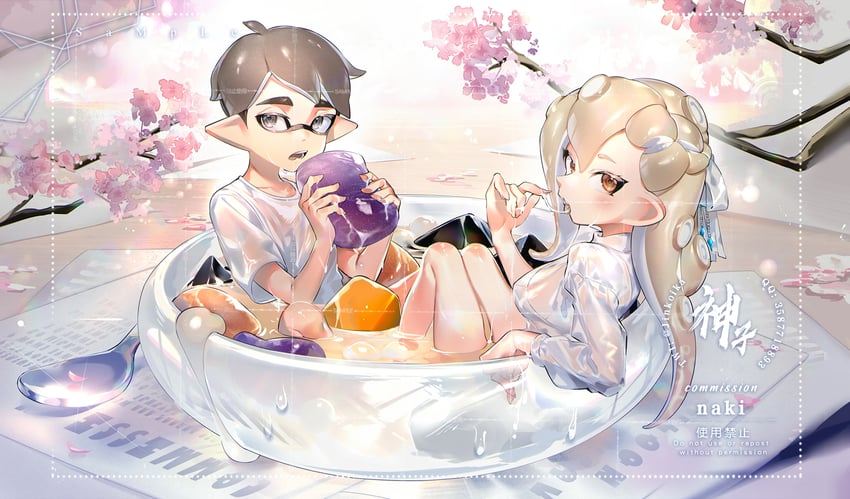 inkling player character, octoling player character, octoling girl, and inkling boy (splatoon) drawn by jinkoika