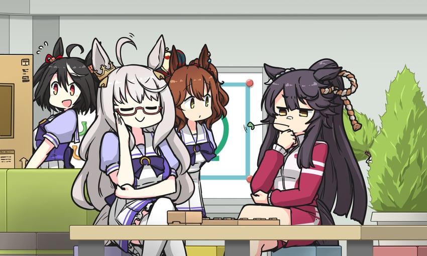 kitasan black, narita brian, biwa hayahide, and aston machan (umamusume) drawn by hamu_koutarou