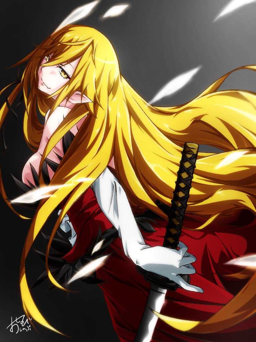 oshino shinobu and kiss-shot acerola-orion heart-under-blade (monogatari and 1 more) drawn by oshinobi_shinobu