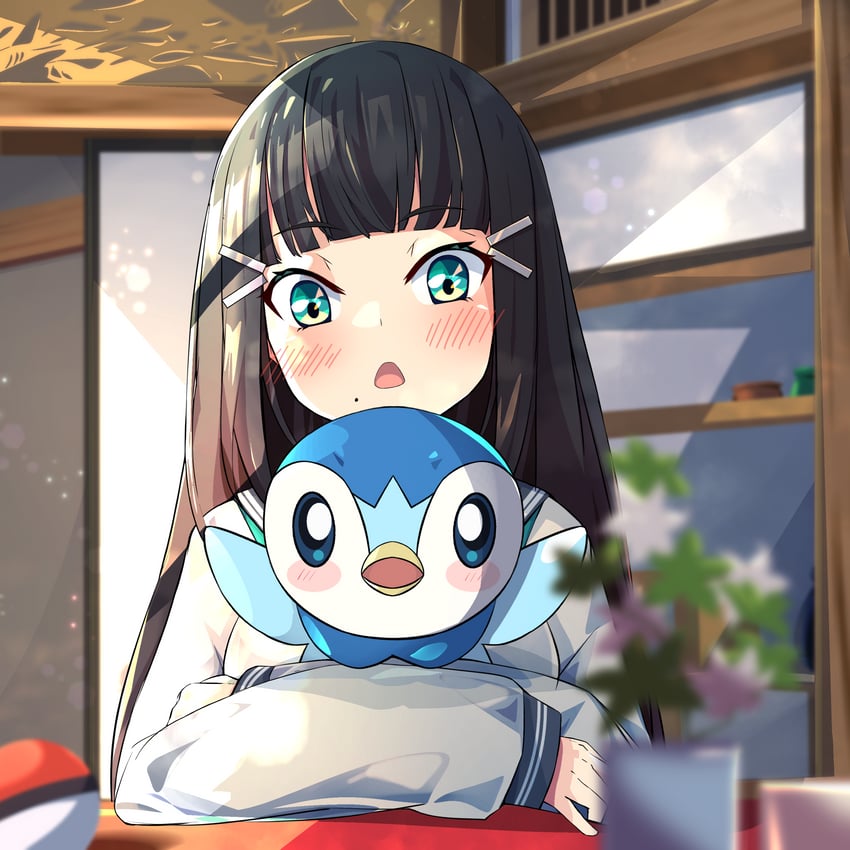 piplup and kurosawa dia (pokemon and 2 more) drawn by woruta_(soloistlist)