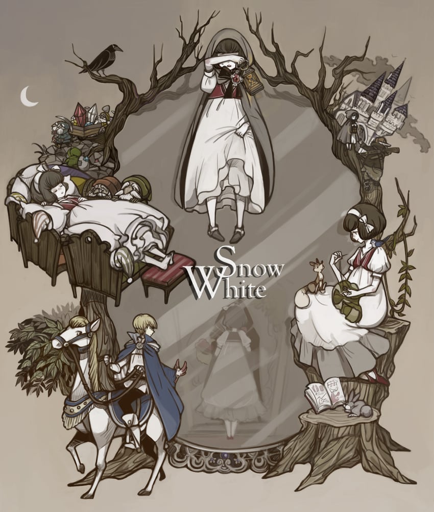 snow white, queen, dwarf, and huntsman (grimm's fairy tales and 1 more) drawn by pettyraps