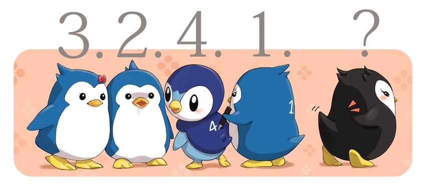 piplup, penguin 3-gou, penguin 2-gou, penguin 1-gou, and esmeralda (pokemon and 1 more) drawn by buizelbuibui