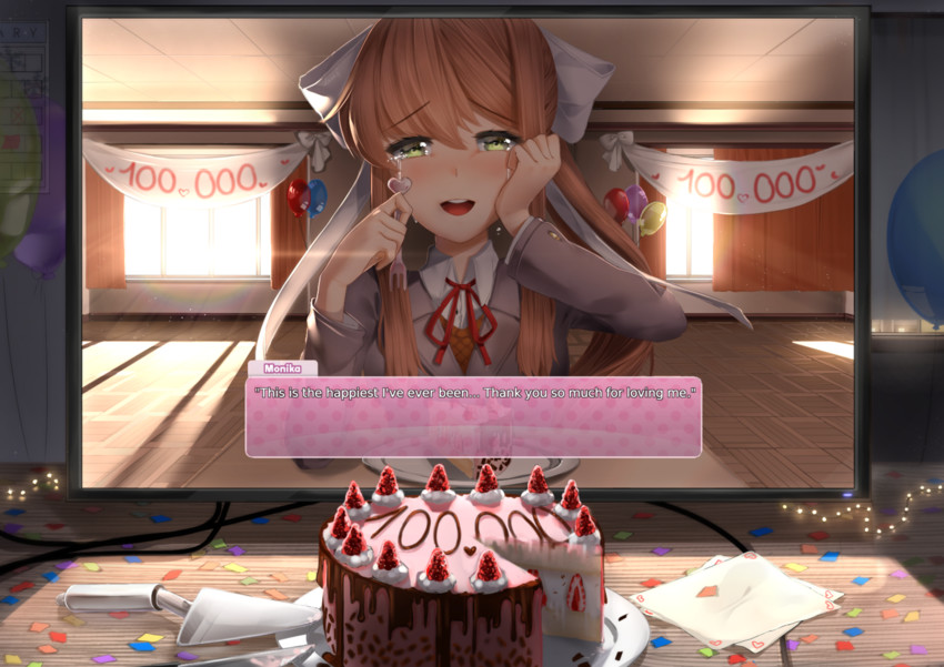 monika (doki doki literature club) drawn by sasoura