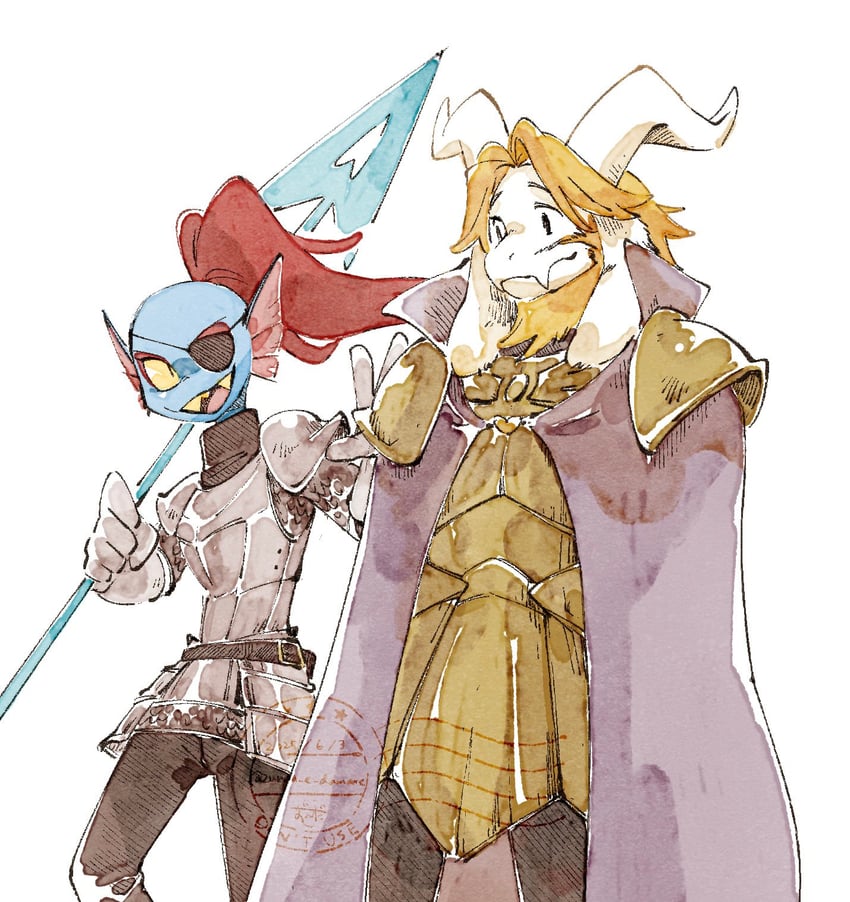 undyne and asgore dreemurr (undertale) drawn by zunda_e_damame