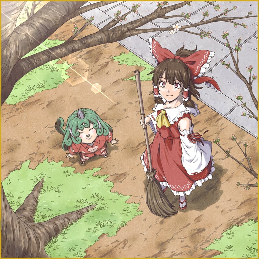 hakurei reimu and komano aunn (touhou) drawn by inuno_rakugaki