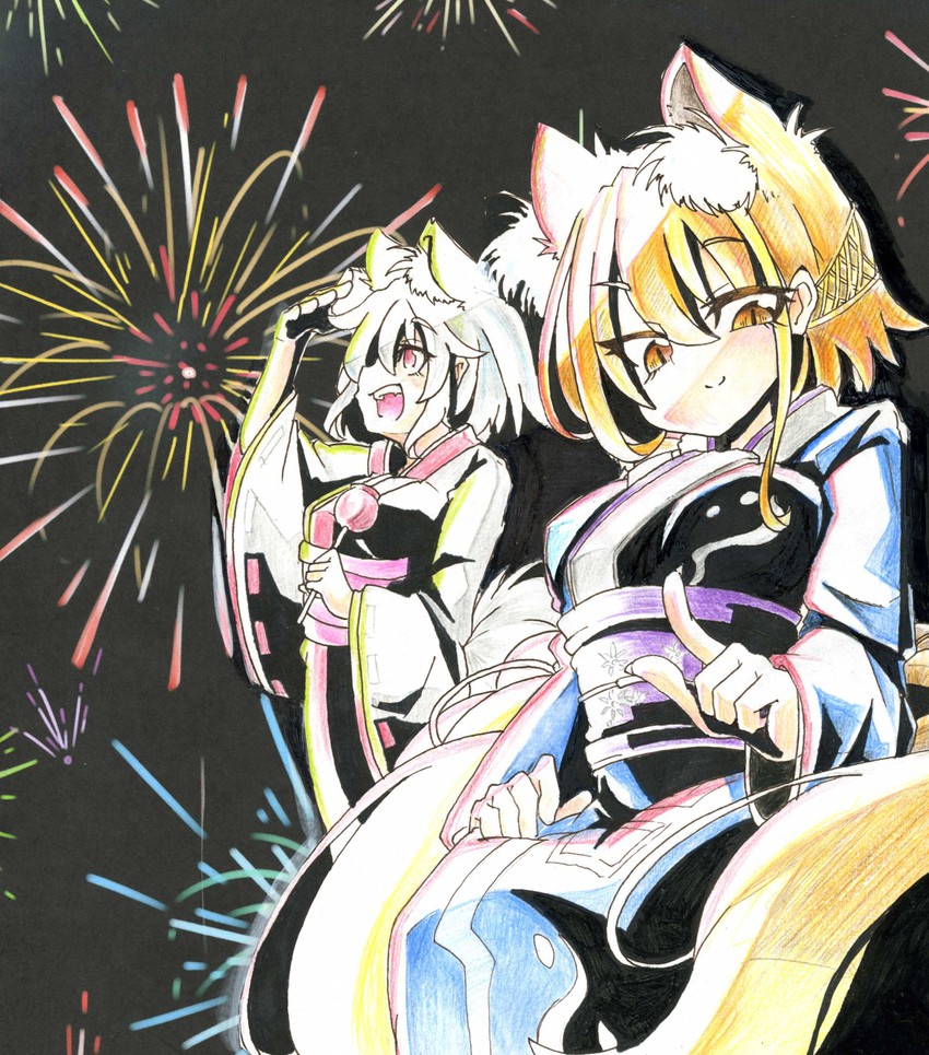 inubashiri momiji and yakumo ran (touhou) drawn by gokuu_(acoloredpencil)