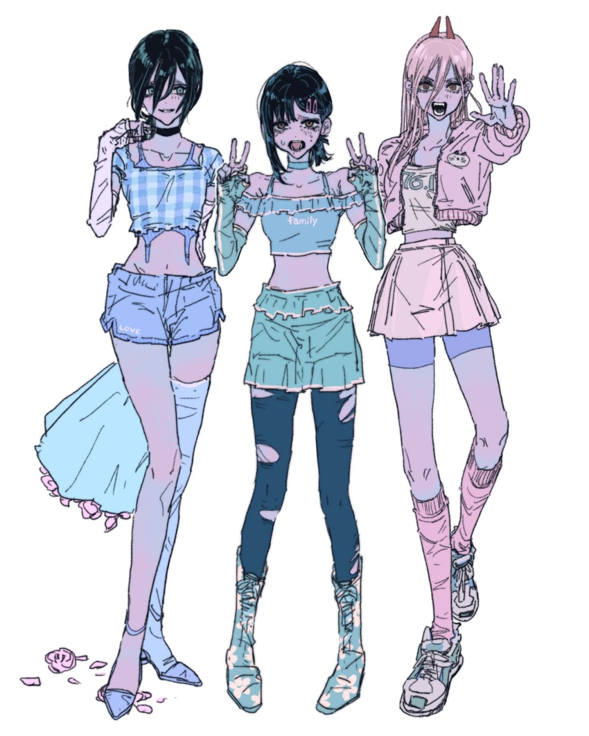 power, reze, and higashiyama kobeni (chainsaw man) drawn by yosh1to