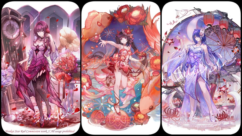 kafka, acheron, and sparkle (honkai and 1 more) drawn by csyday