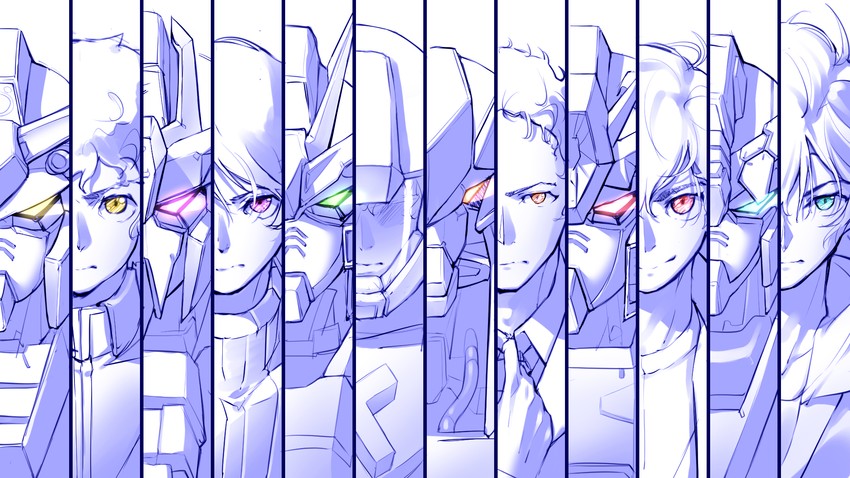 rx-78-2 gundam, amuro ray, kamille bidan, zeta gundam, nu gundam, and 6 more (gundam and 6 more) drawn by ringobatake