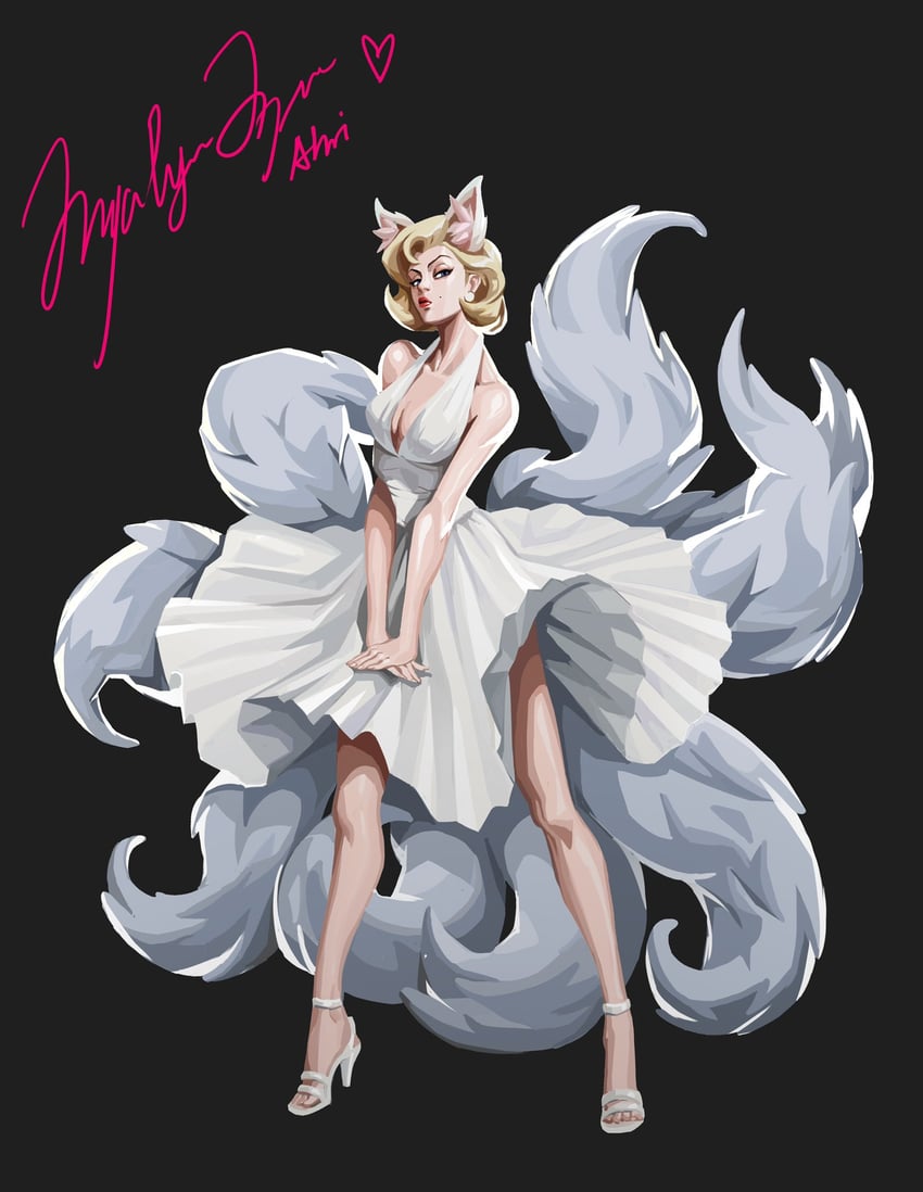 ahri, k/da ahri, and marilyn monroe (league of legends and 1 more) drawn by syrenali_art