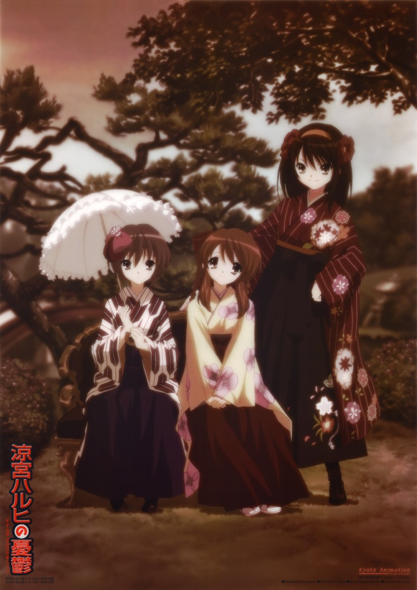 suzumiya haruhi, nagato yuki, and asahina mikuru (suzumiya haruhi no yuuutsu) drawn by ikeda_shouko