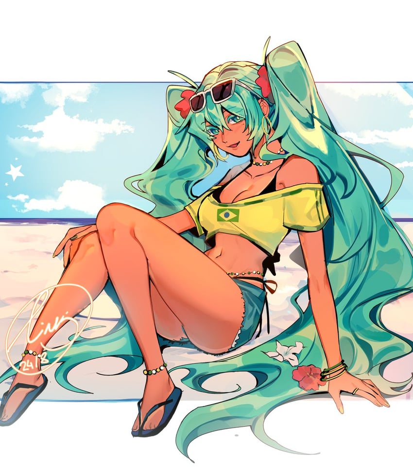 hatsune miku and brazilian miku (vocaloid) drawn by yhell_b