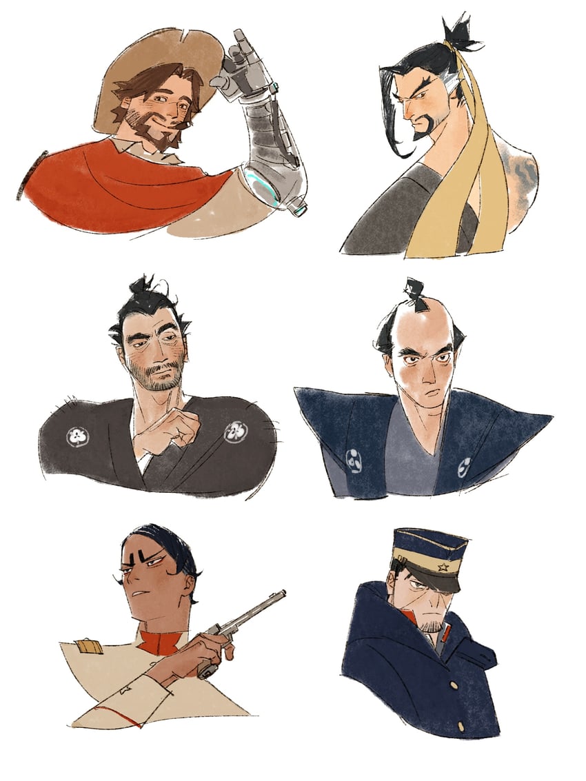 tsukishima hajime, koito otonoshin, cassidy, and hanzo (overwatch and 1 more) drawn by chengongzi123