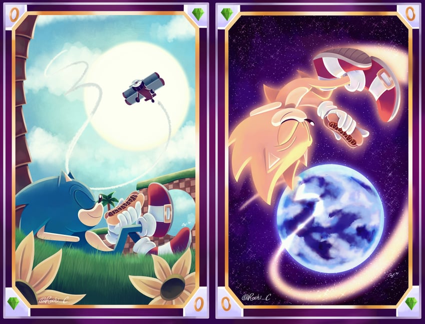 sonic the hedgehog and super sonic (sonic and 2 more) drawn by rechi_c