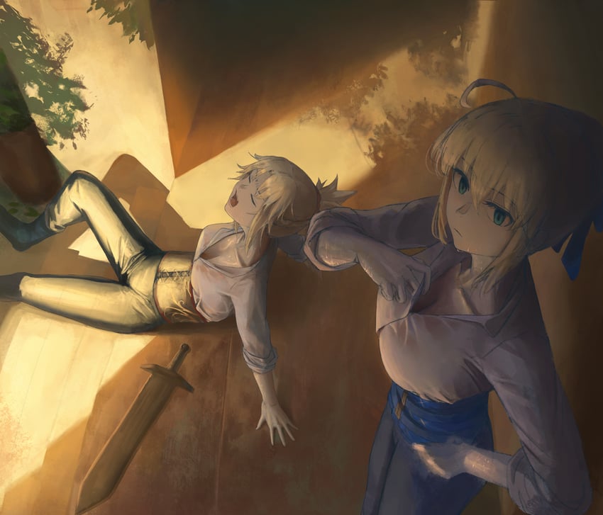 artoria pendragon, saber, and mordred (fate and 1 more) drawn by twckb