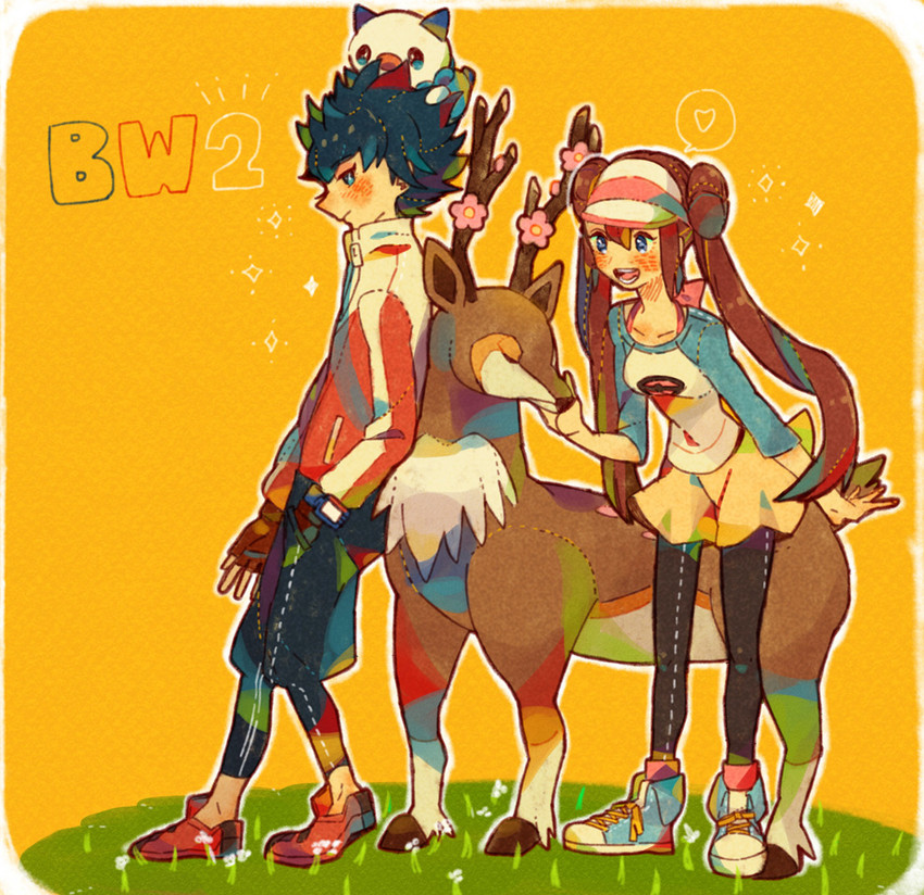 rosa, oshawott, hugh, and sawsbuck (pokemon and 1 more) drawn by nabeko