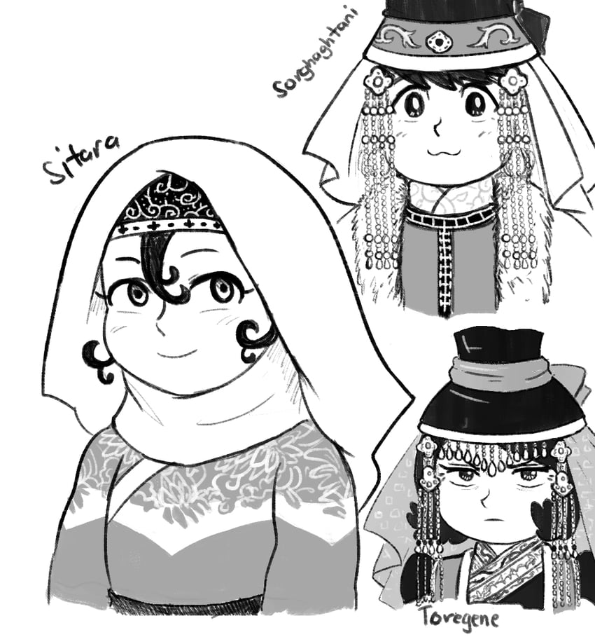 toregene, sitara, and shorghaghtani (tenmaku no jaadugar) drawn by roytukaee