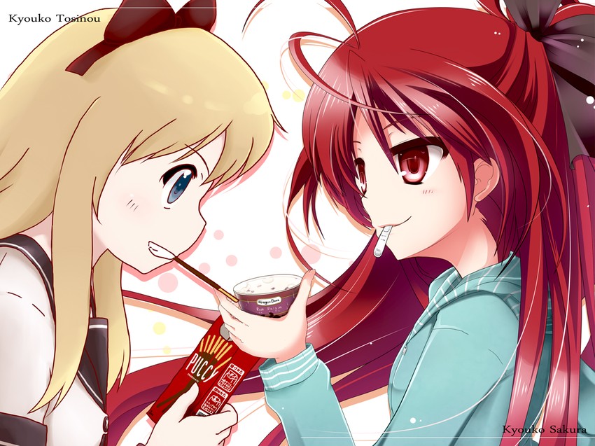sakura kyoko and toshinou kyouko (mahou shoujo madoka magica and 1 more) drawn by kinehansuke