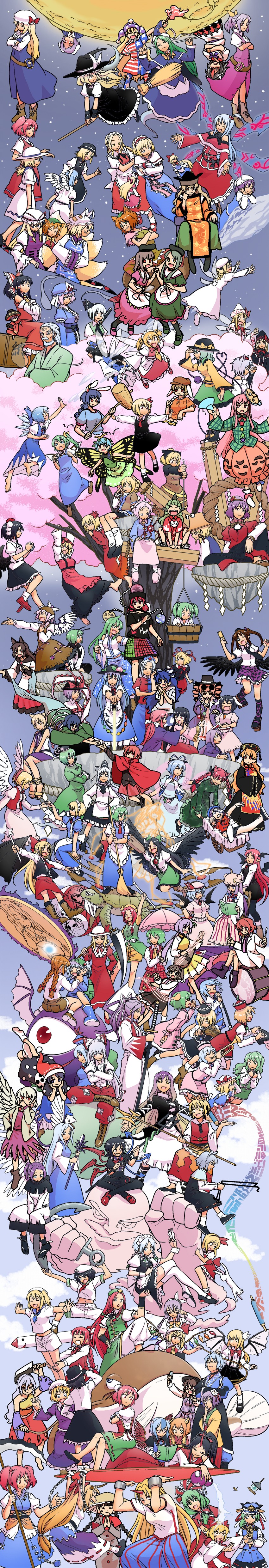 hakurei reimu, kirisame marisa, remilia scarlet, flandre scarlet, izayoi sakuya, and 142 more (touhou) drawn by fuuzasa