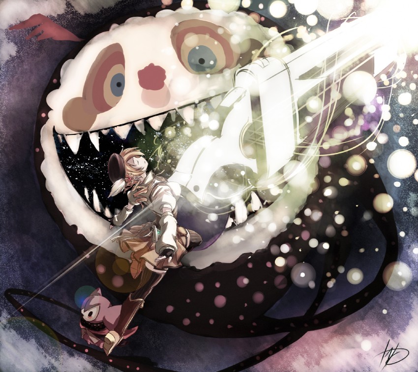 tomoe mami and charlotte (mahou shoujo madoka magica) drawn by hokuchin