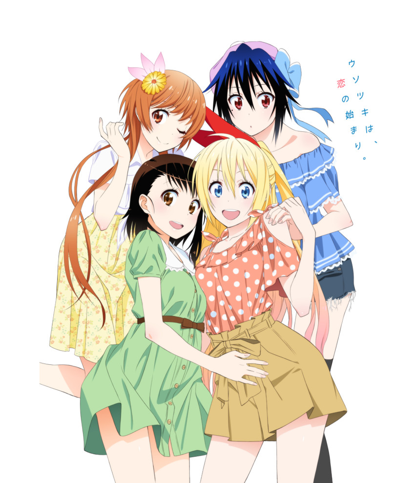 kirisaki chitoge, onodera kosaki, tsugumi seishirou, and tachibana marika (nisekoi) drawn by sugiyama_nobuhiro