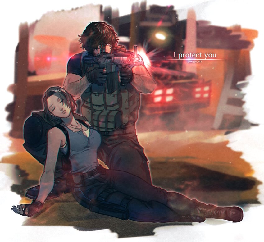 jill valentine and carlos oliveira (resident evil and 2 more) drawn by mappo_m2