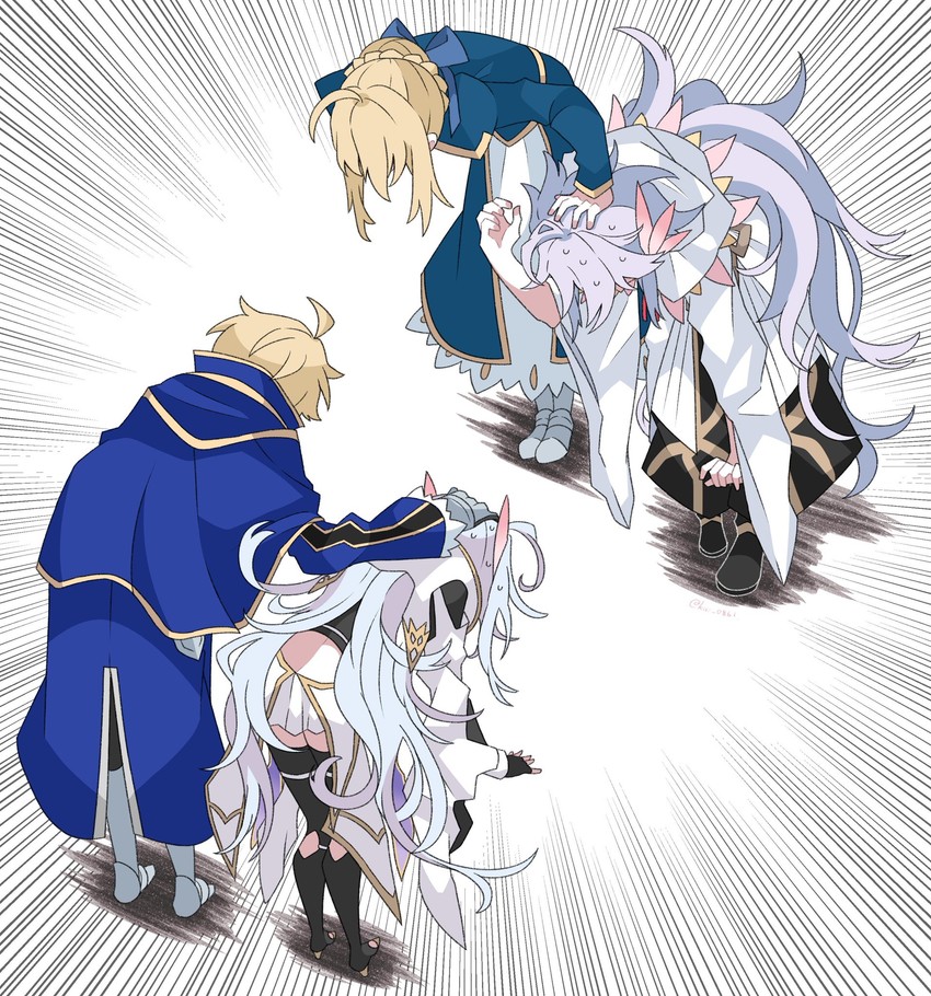 artoria pendragon, saber, merlin, arthur pendragon, kawasumi ayako, and 1 more (fate and 4 more) drawn by kujiramaru