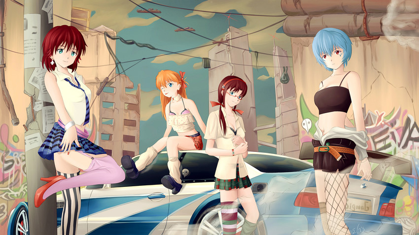 souryuu asuka langley, ayanami rei, makinami mari illustrious, sachiel, and kirishima mana (neon genesis evangelion and 5 more) drawn by sorandia