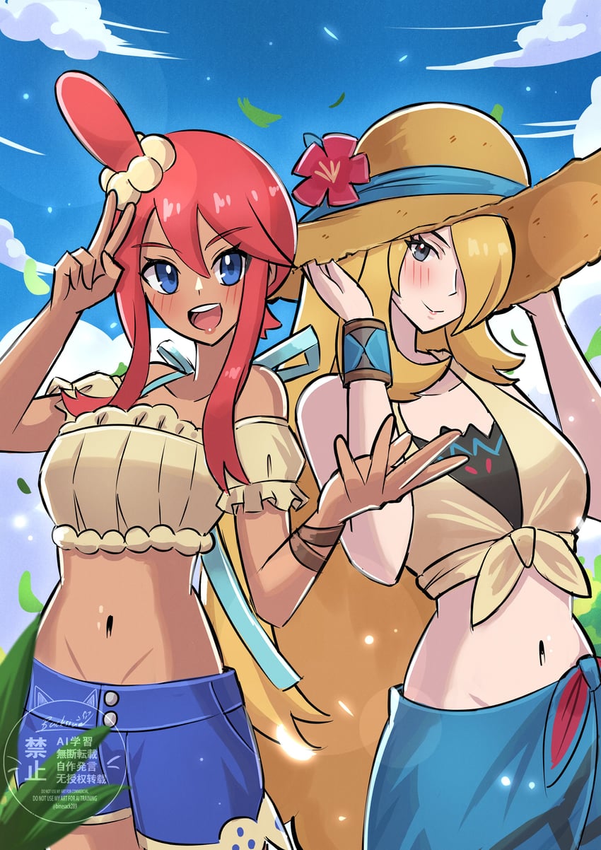 cynthia and skyla (pokemon and 1 more) drawn by backsine