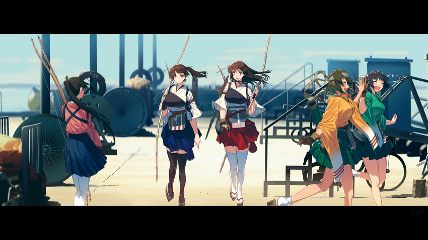 kaga, akagi, houshou, souryuu, hiryuu, and 2 more (kantai collection) drawn by blew_andwhite