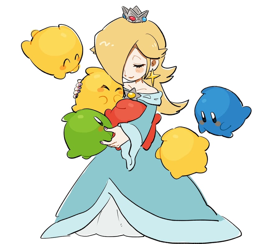 rosalina, luma, blue luma, red luma, and green luma (mario) drawn by mimimi_(mimimim9999)