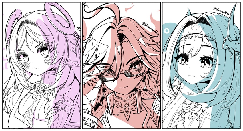 citlali, mavuika, and lan yan (original and 1 more) drawn by elinanoodles