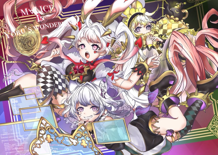 maliss <p> white rabbit, maliss <p> dormouse, and maliss <p> chessy cat (yu-gi-oh!) drawn by md_yoru