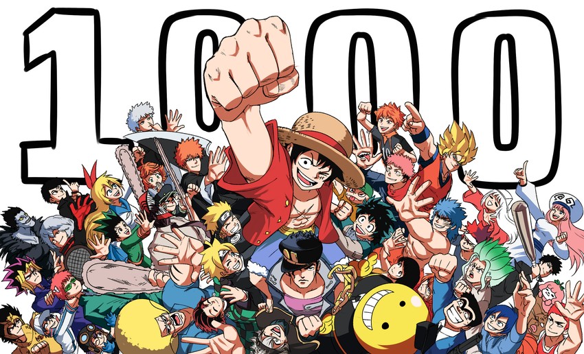 kujo jotaro, son goku, monkey d. luffy, midoriya izuku, denji, and 36 more (jojo no kimyou na bouken and 43 more) drawn by tina_fate